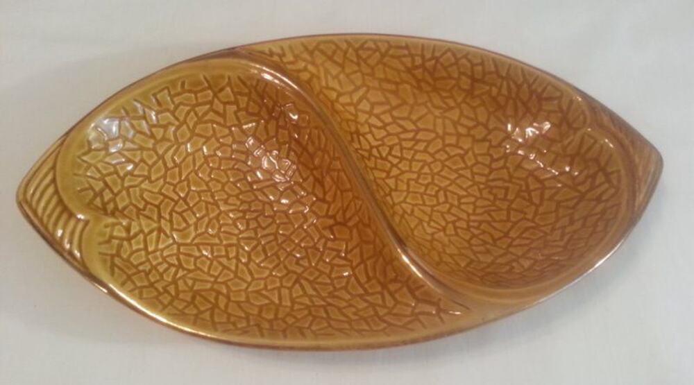Maurice of California Pottery Retro Mid Century Gold Tone Divided Dish LW906